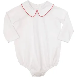 Peter Pan Collar Shirt-Pima LS White w/Red Trim