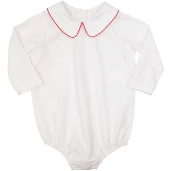 Peter Pan Collar Shirt-Pima LS White w/Red Trim