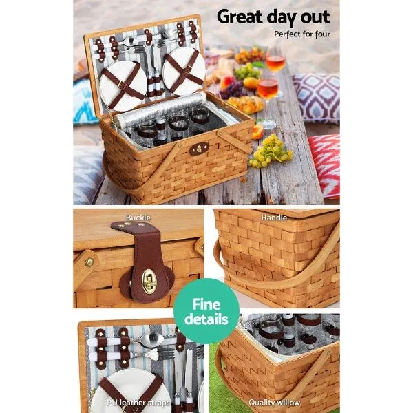 Picnic Basket With Insulated Cooler Bag - 4 Person