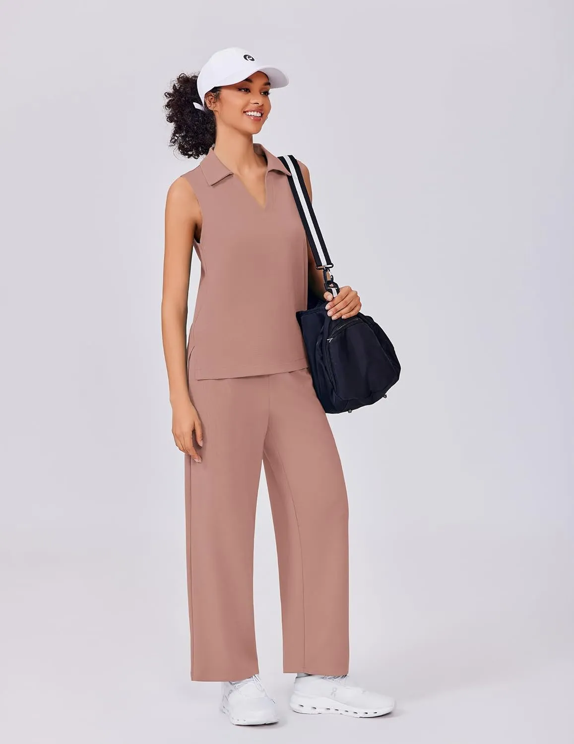 PINSPARK Two Piece Sets for Women Sleeveless Outfits Travel Tracksuit V Neck Top Wide Leg Pant Lounge Sets 2025 Summer