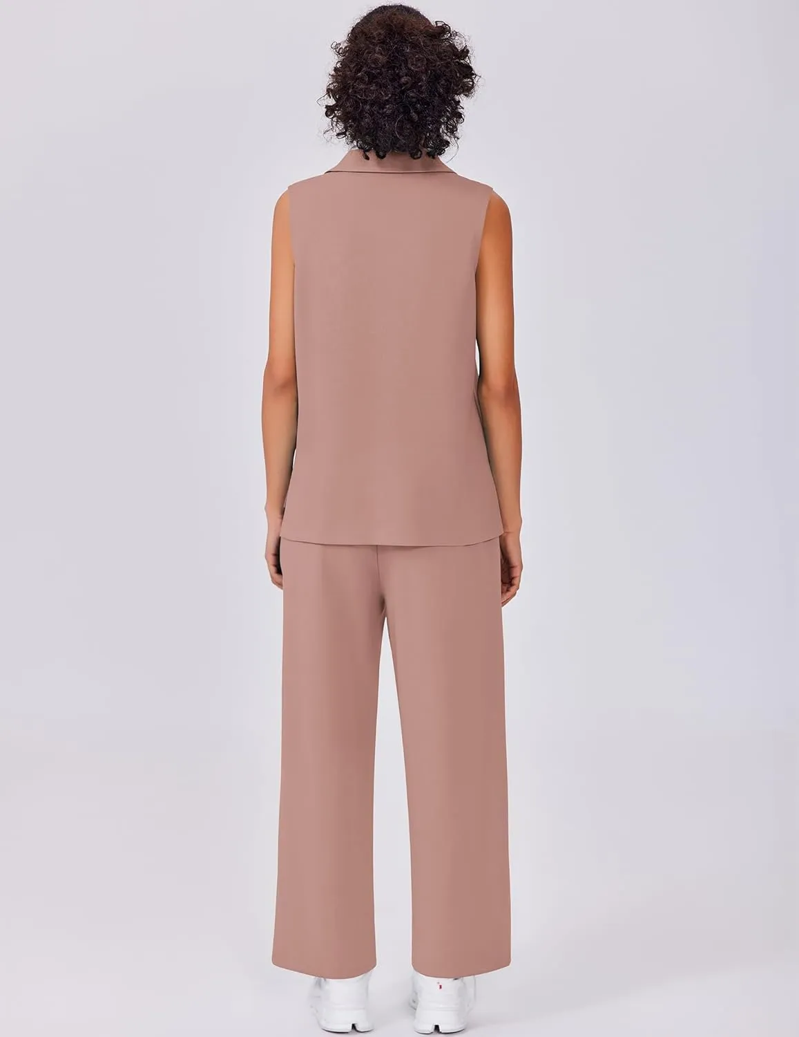 PINSPARK Two Piece Sets for Women Sleeveless Outfits Travel Tracksuit V Neck Top Wide Leg Pant Lounge Sets 2025 Summer