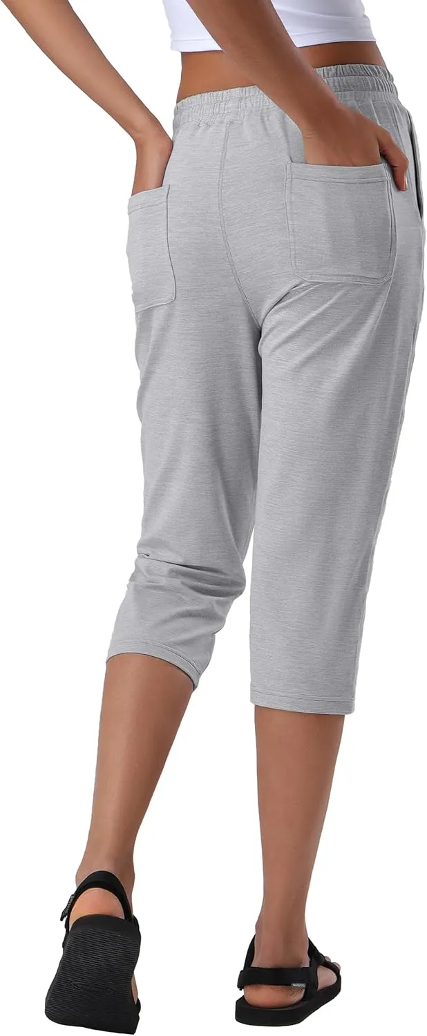 Pioneer Camp Women's Capri Yoga Pants Wide Leg Loose Stretch Athletic Sweatpants Causal Cropped Pajama Pants with Pockets