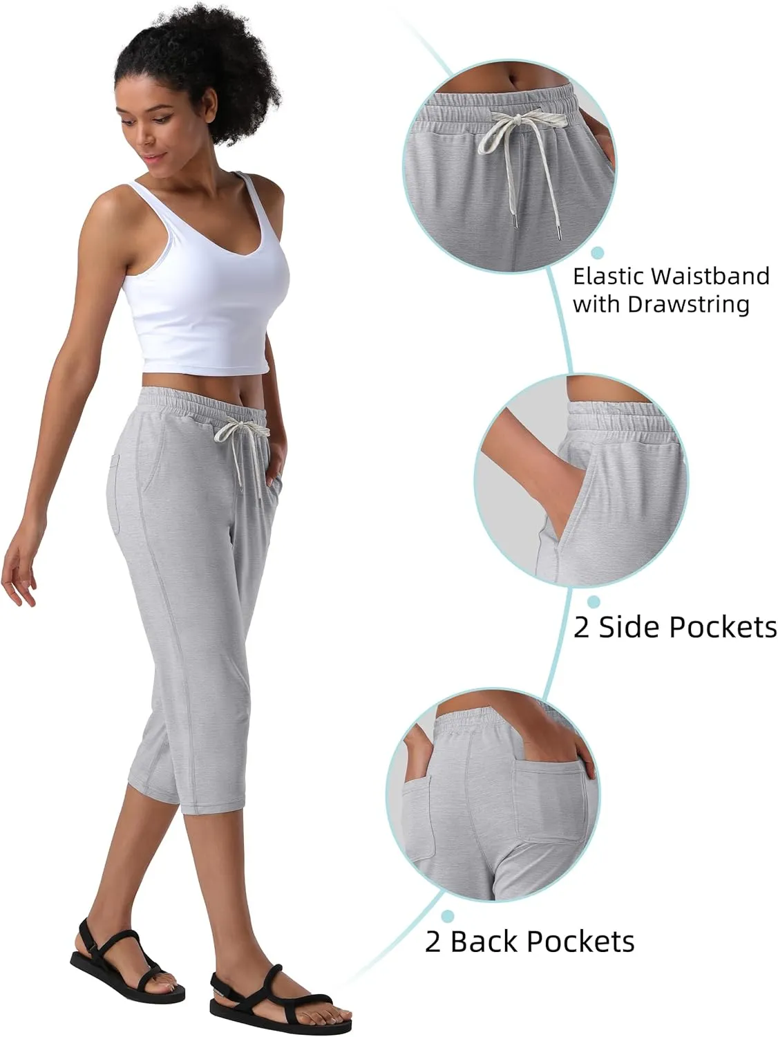 Pioneer Camp Women's Capri Yoga Pants Wide Leg Loose Stretch Athletic Sweatpants Causal Cropped Pajama Pants with Pockets