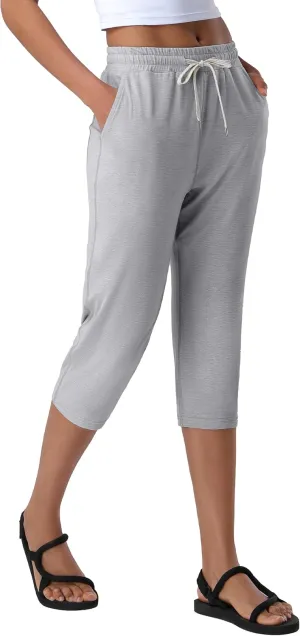 Pioneer Camp Women's Capri Yoga Pants Wide Leg Loose Stretch Athletic Sweatpants Causal Cropped Pajama Pants with Pockets