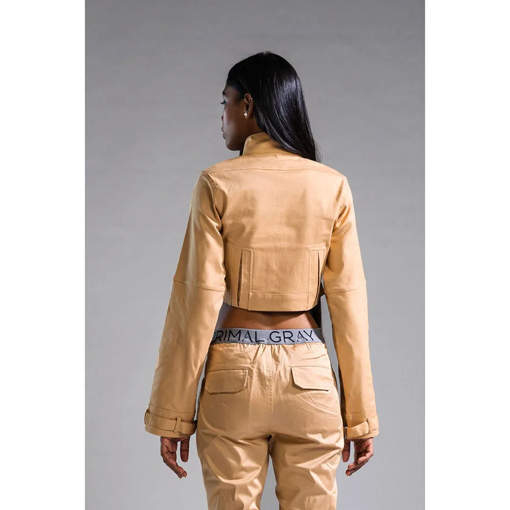 PRIMAL GRAY Beige Organic Cotton Cropped Summer Jacket