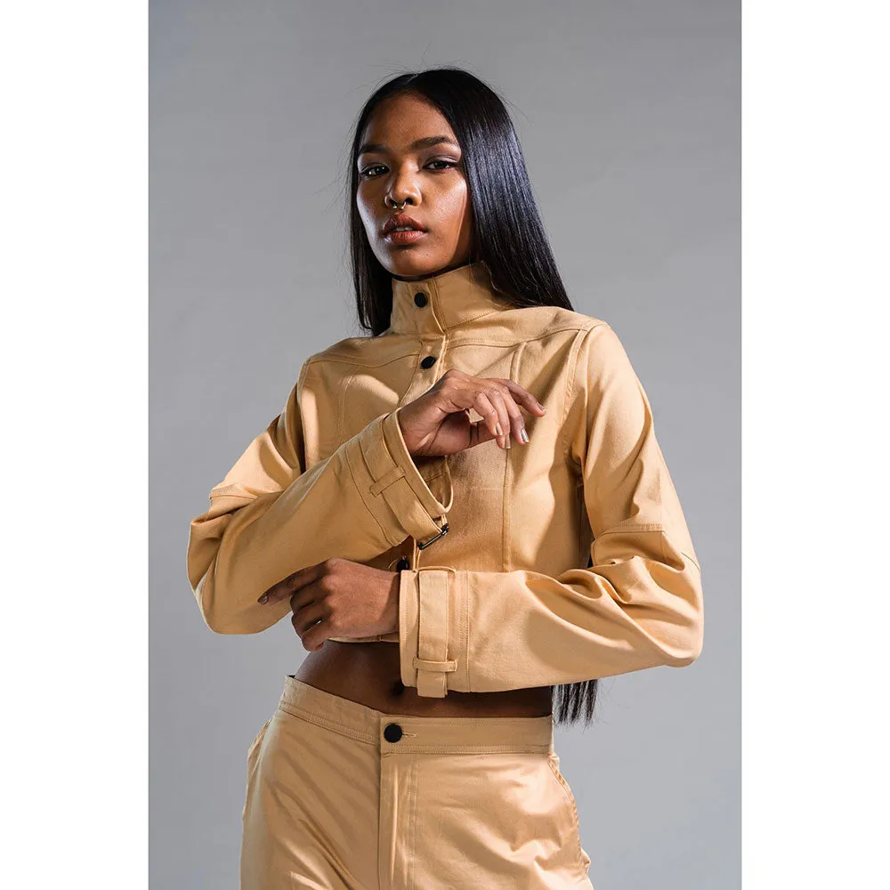 PRIMAL GRAY Beige Organic Cotton Cropped Summer Jacket