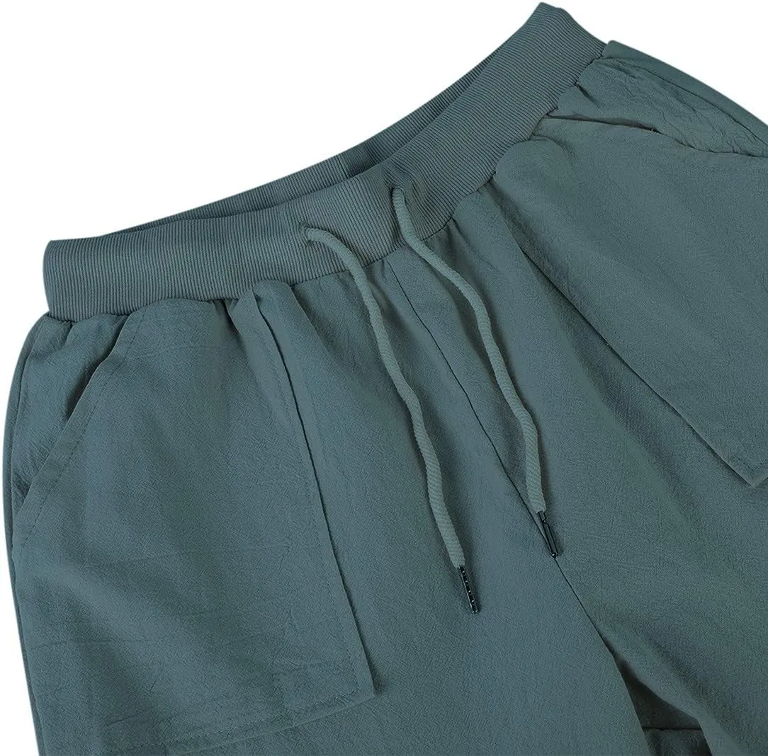 Puimentiua Womens Tapered Pants Cotton Linen Drawstring Back Elastic Waist Pants Casual Trousers with Pockets