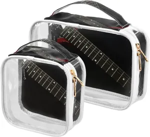 Red-electric Guitar 2 Pack Clear Toiletry Bag Women Men, Portable Waterproof Clear Pouch, Cosmetic Bag with Double Zippers Large Opening Traveling with Handle for Bathroom Traveling Vacation Organizin