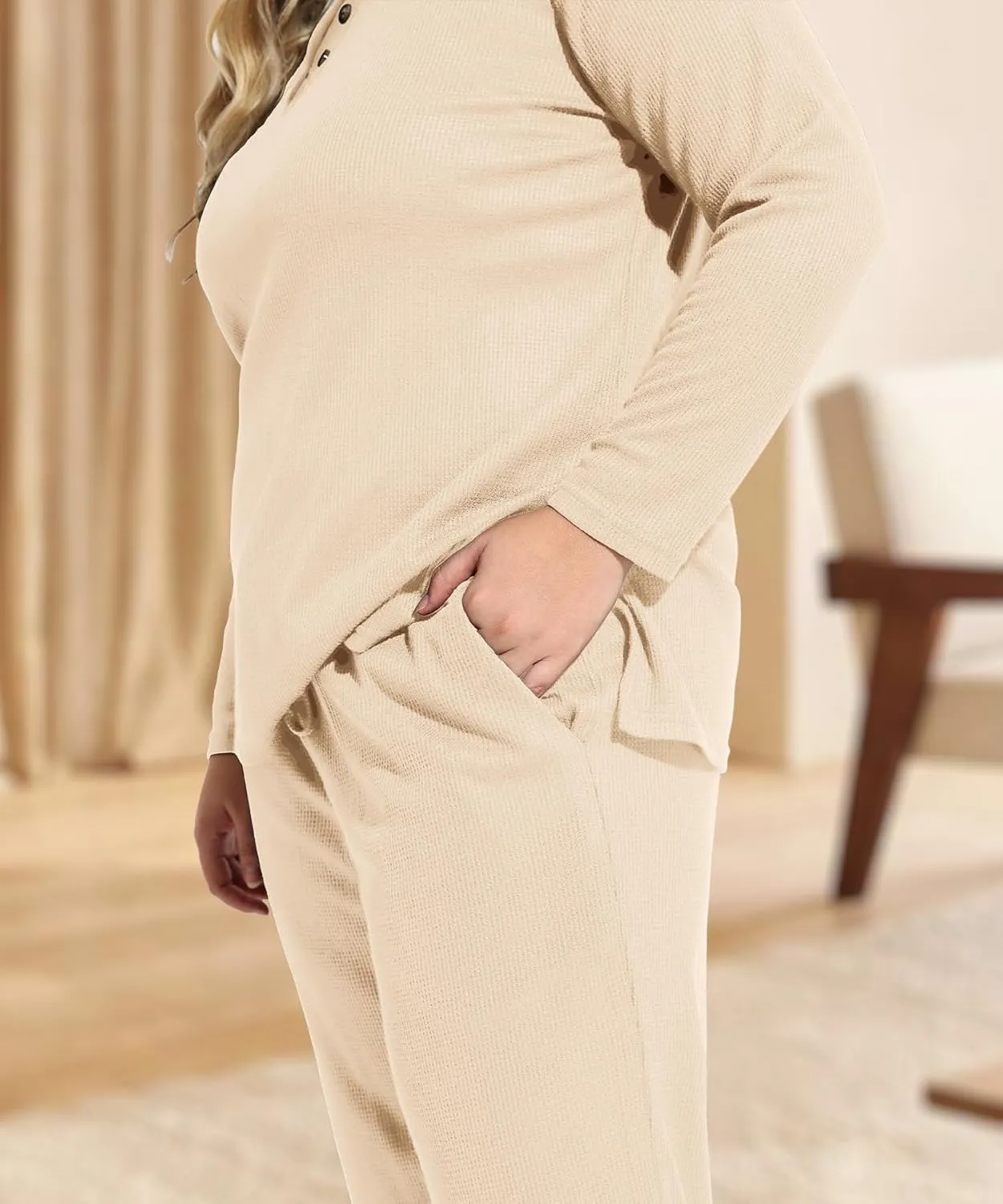 RITERA Plus Size Women 2 Piece Outfits Lounge Sets Knit Waffle Pullover Tops Wide Leg Pants Sweatsuit Pajama Sets XL-5XL