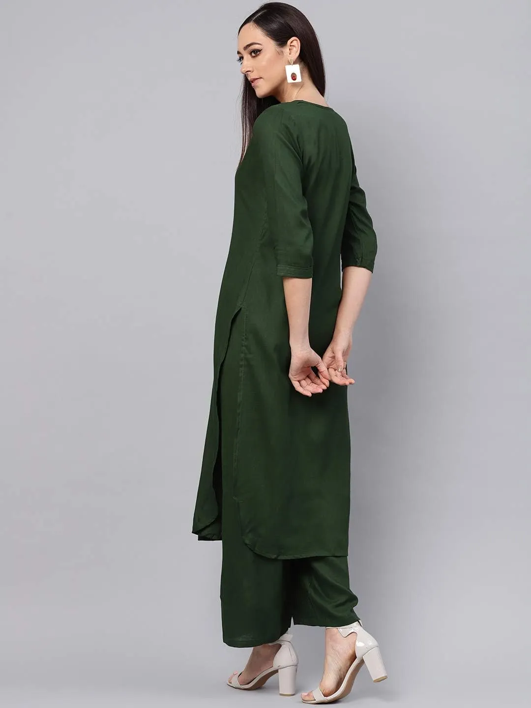 Rose Gold Straight Solid Kurta With Palazzo Pants