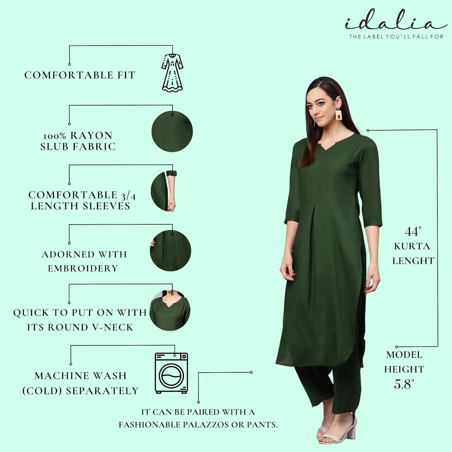 Rose Gold Straight Solid Kurta With Palazzo Pants