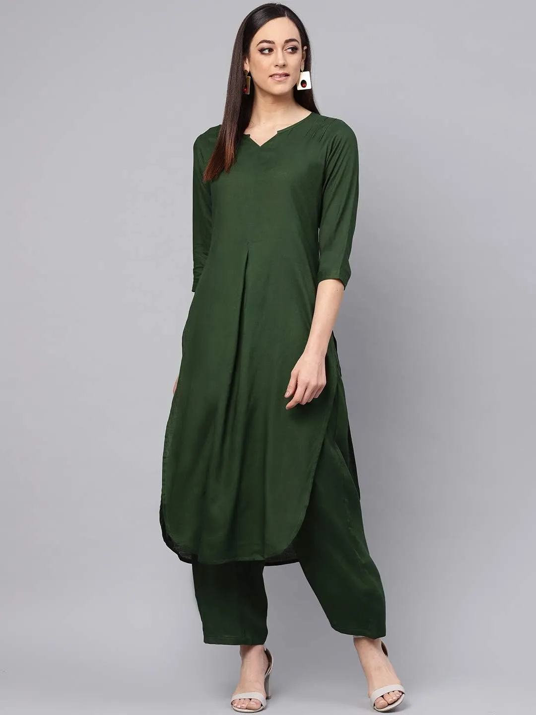 Rose Gold Straight Solid Kurta With Palazzo Pants