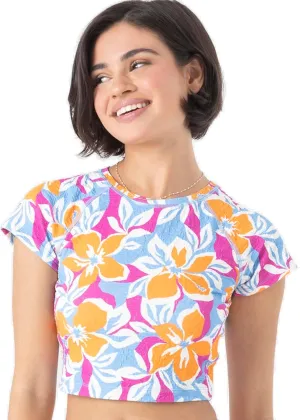 Roxy Women's Crop Top Rash Guard  UPF 50 , Quick-Dry Swim Shirt, Pool, Surf, Beach, Gym Workout