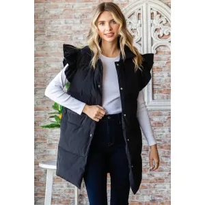 Ruffle Sleeve Puffer Long Vest