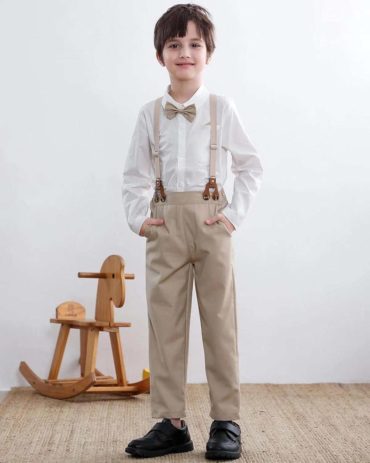 SANGTREE Boys' Long Sleeved Two-piece Set With Suspenders Suitable For All Seasons, 3 Months - 14 Years