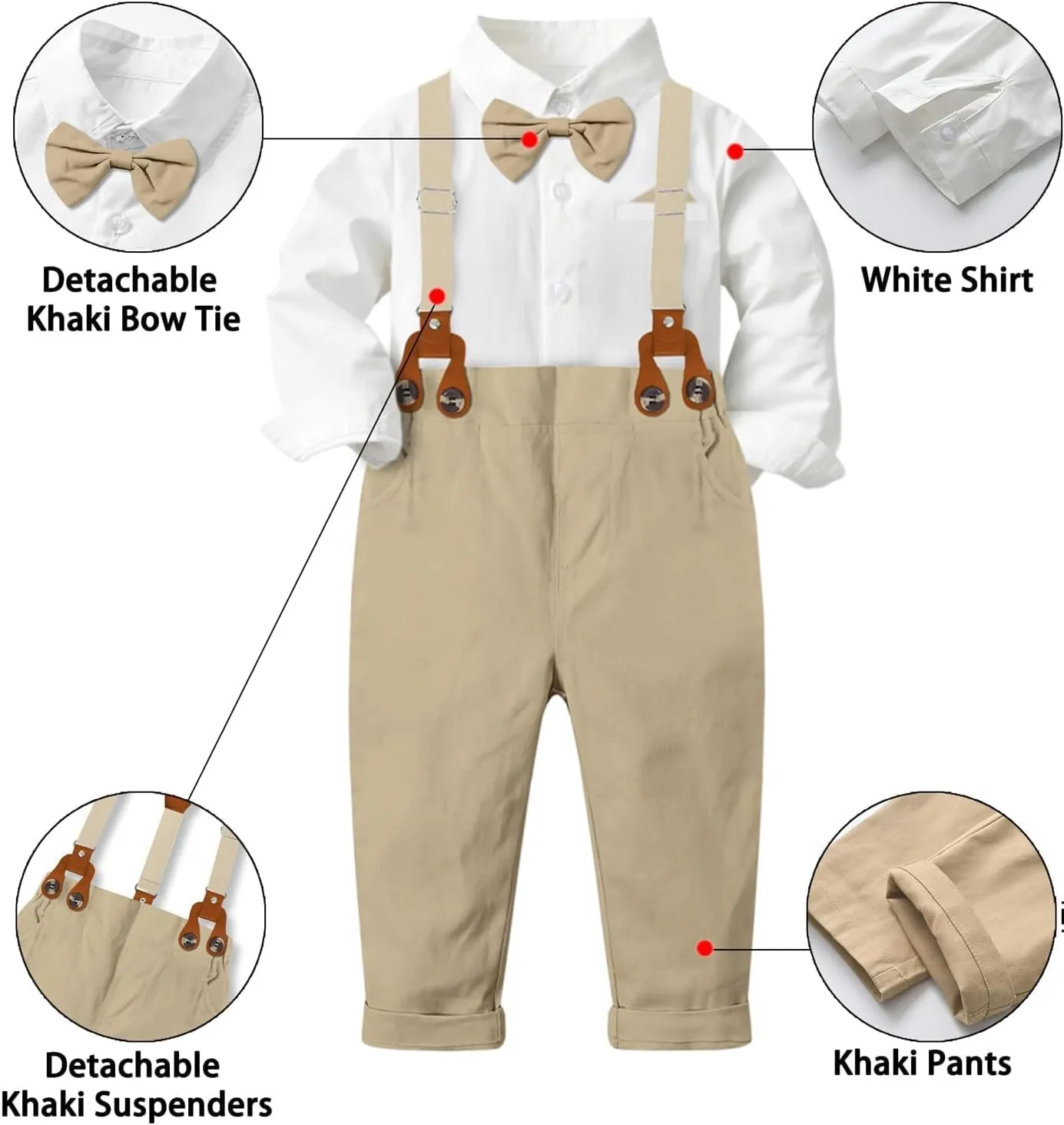 SANGTREE Boys' Long Sleeved Two-piece Set With Suspenders Suitable For All Seasons, 3 Months - 14 Years