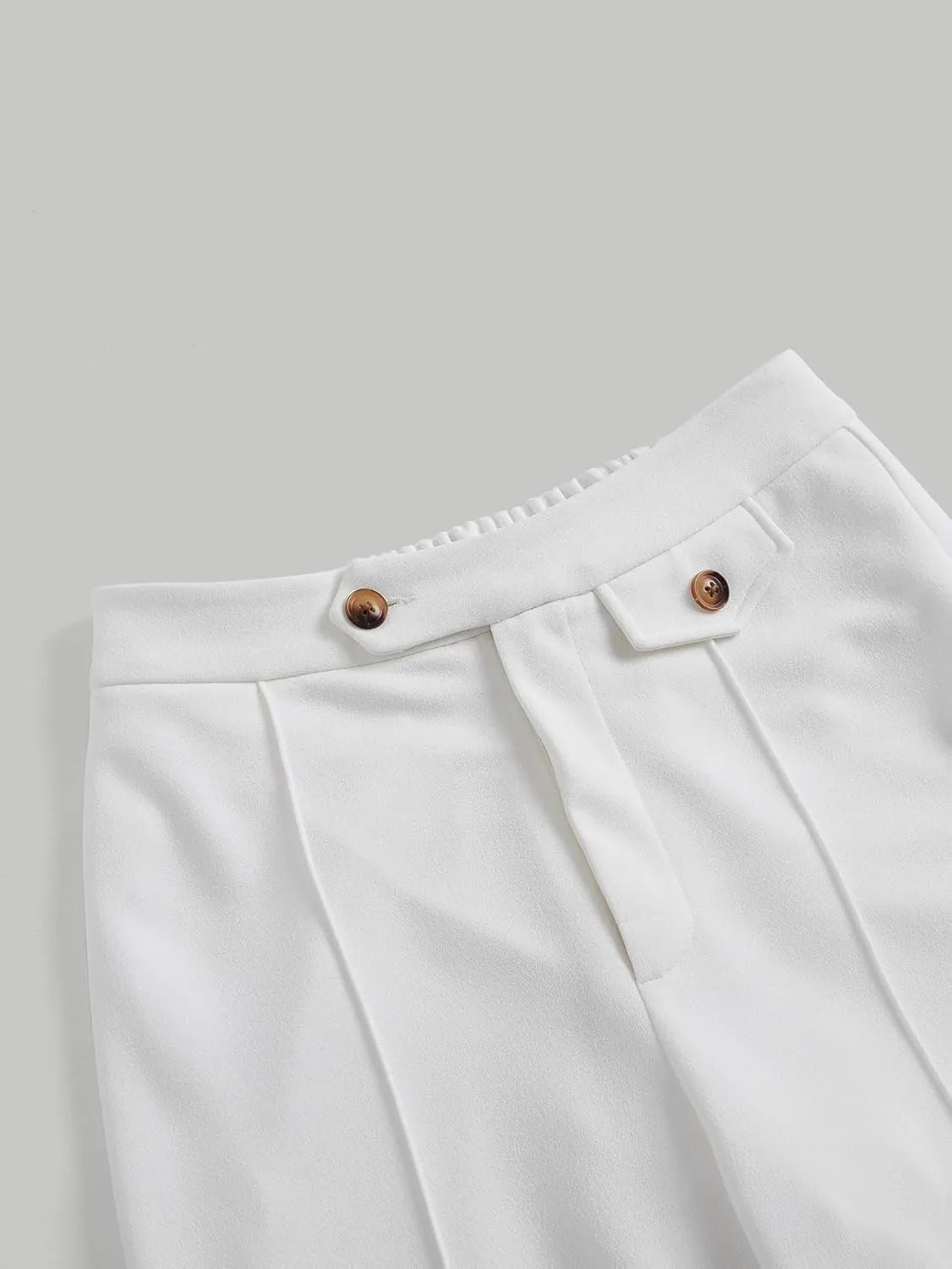 SECOLI Women's Straight Wide Leg Trousers Pants White Casual High Waist Straight Leg Pants