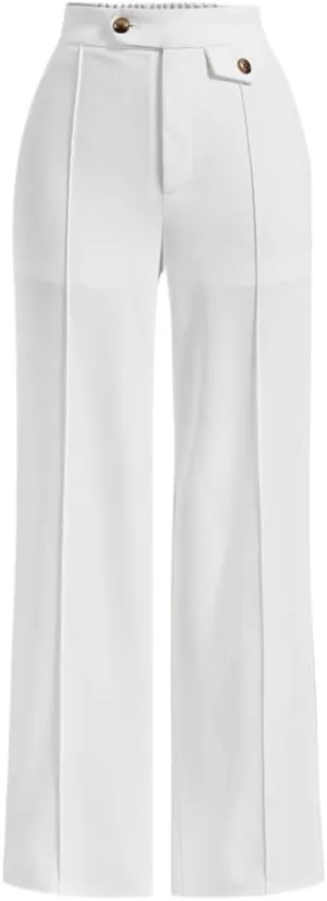 SECOLI Women's Straight Wide Leg Trousers Pants White Casual High Waist Straight Leg Pants