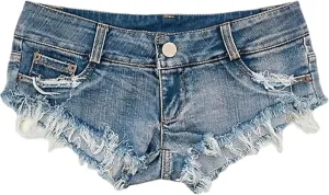 Sexy Frayed Hem Hot Pant Jeans for Women Stretchy Denim Thong Short Pants with Hole Low Rise Distressed Jean Shorts