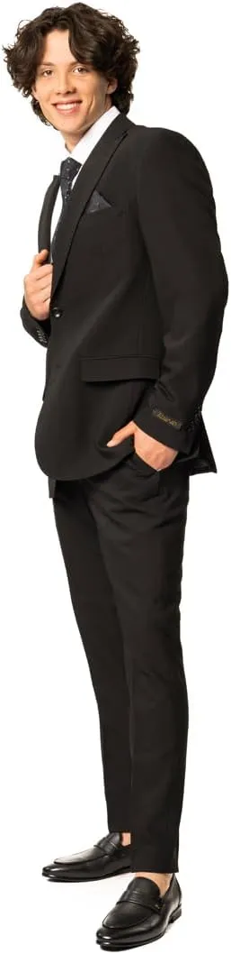 Slim Fit Men Suit Stretchy Spandex Peak Lapel 2 Button Flat Front Pants 9936
