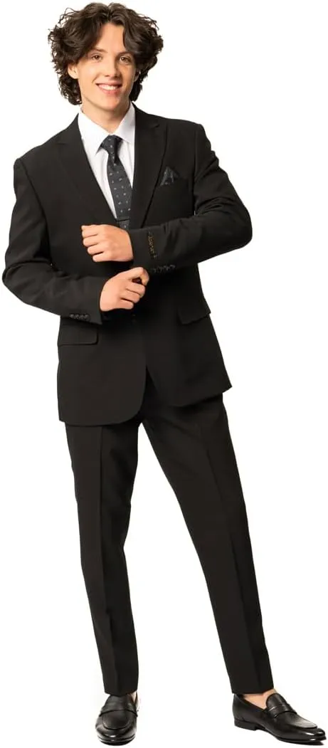 Slim Fit Men Suit Stretchy Spandex Peak Lapel 2 Button Flat Front Pants 9936