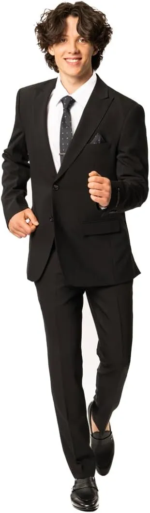 Slim Fit Men Suit Stretchy Spandex Peak Lapel 2 Button Flat Front Pants 9936