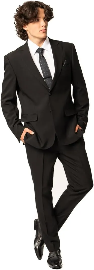 Slim Fit Men Suit Stretchy Spandex Peak Lapel 2 Button Flat Front Pants 9936