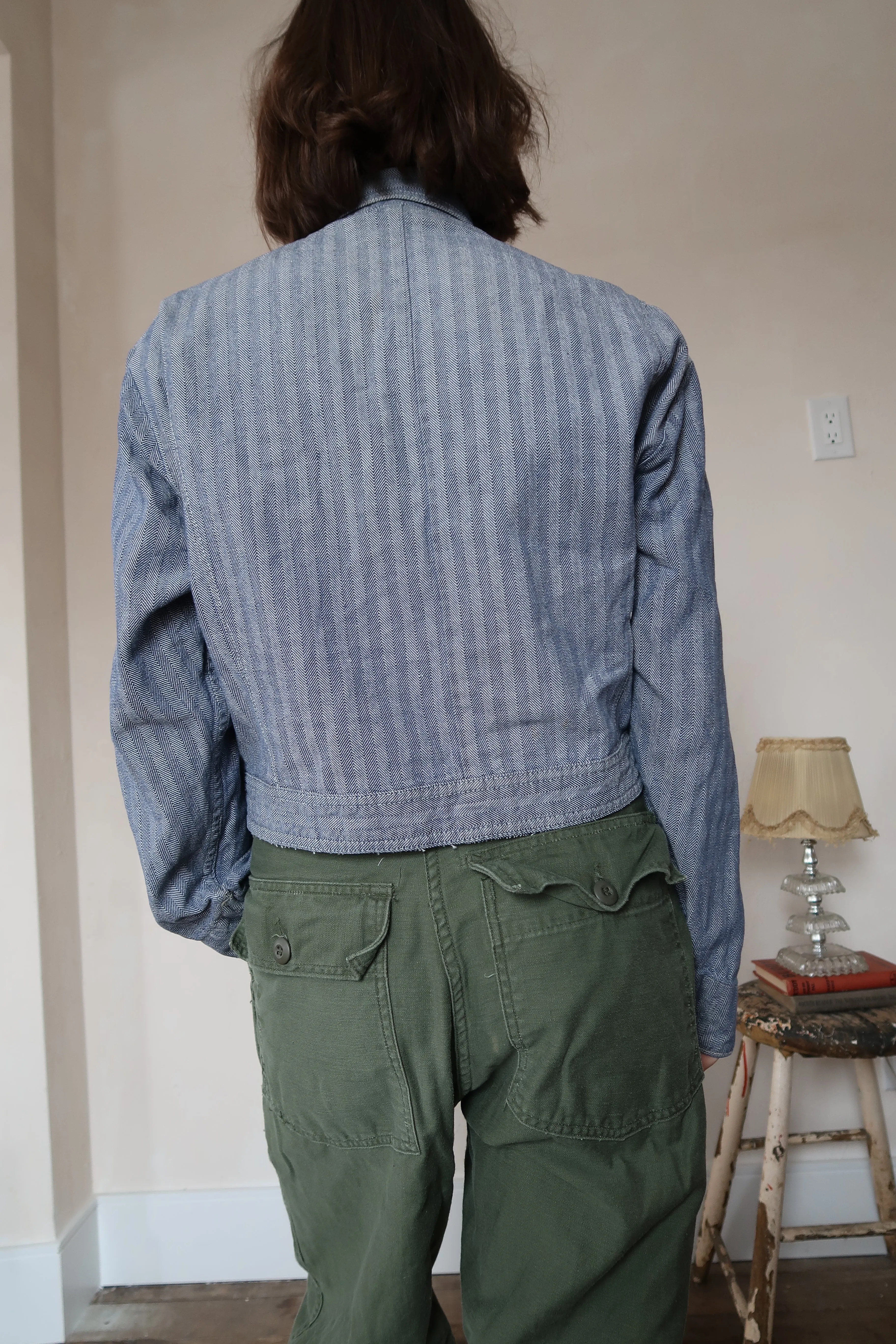 Striped Twill Cropped Chore Jacket