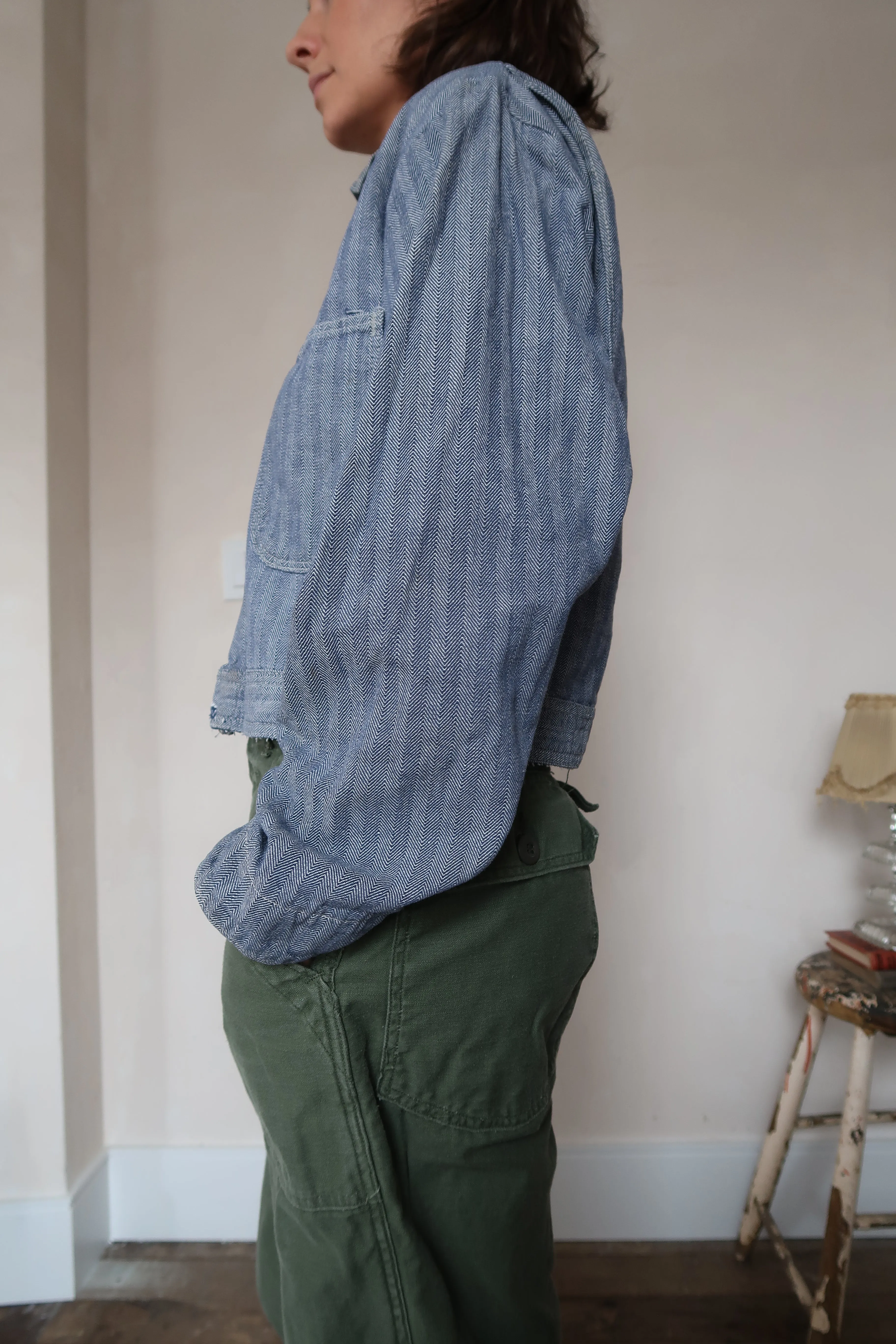 Striped Twill Cropped Chore Jacket