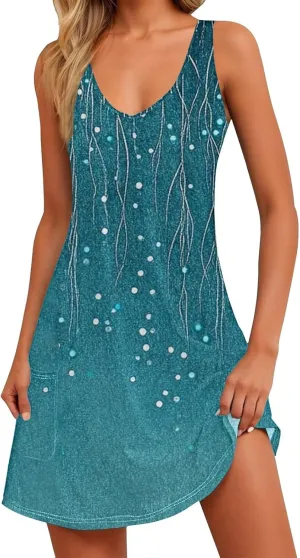 Summer Dresses for Women 2025 Casual Loose V Neck Sleeveless Sundresses Boho Tank Hawaiian Beach Dresses with Pockets
