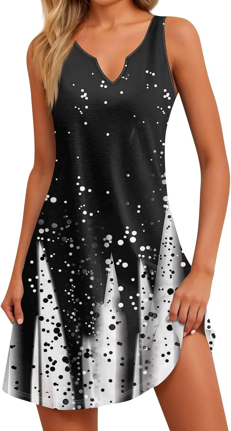 Summer Dresses for Women 2025 Mini Dresses Sleeveless V Neck Floral Swing Going Out Beach Vacation Sundress Casual Outfits