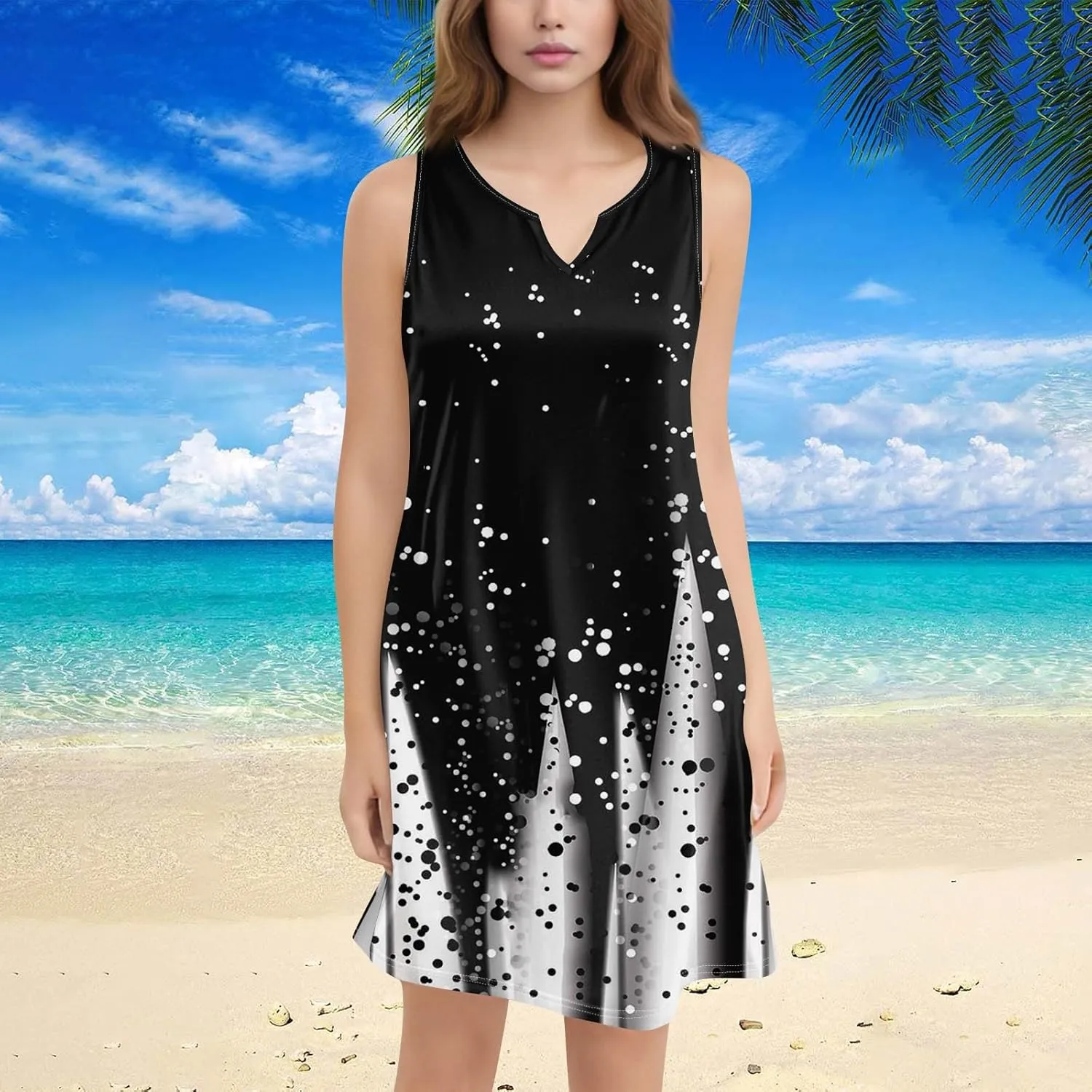 Summer Dresses for Women 2025 Mini Dresses Sleeveless V Neck Floral Swing Going Out Beach Vacation Sundress Casual Outfits