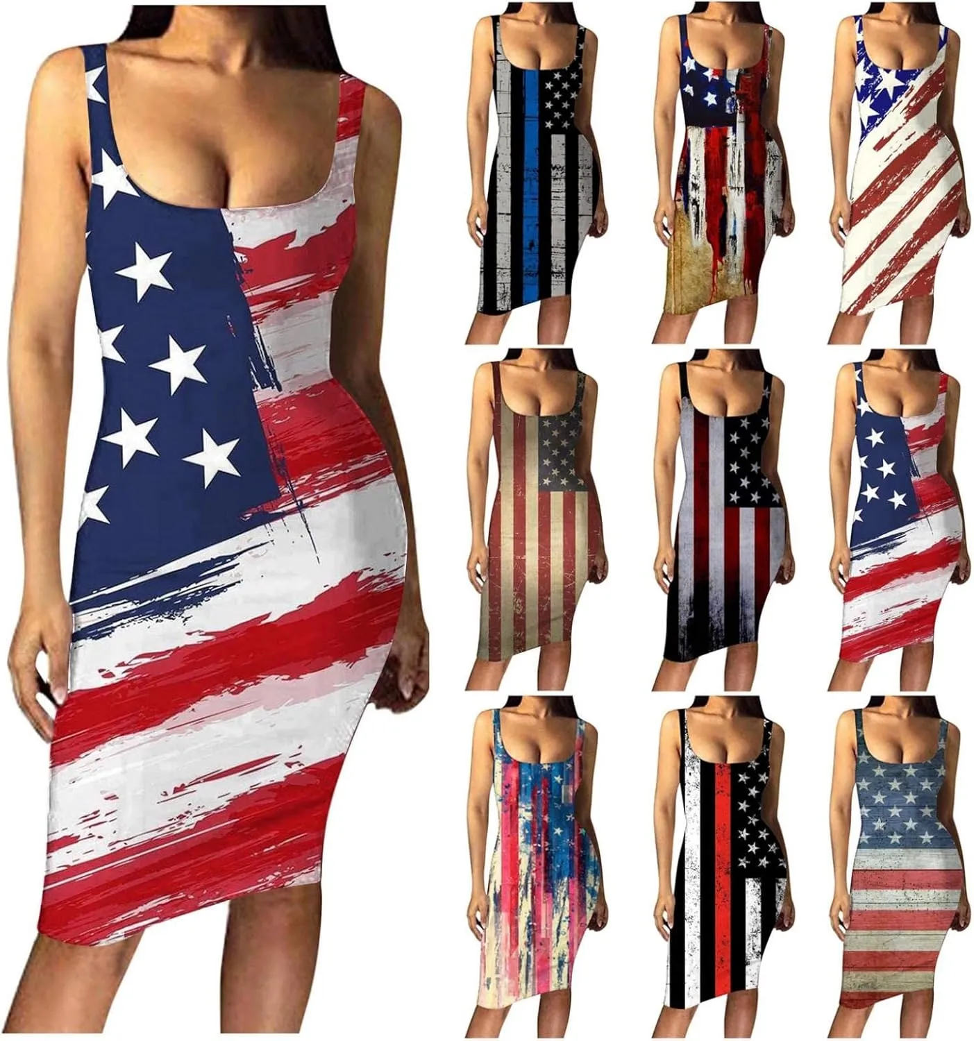 Summer Dresses for Women Gradient Tank Dress Sexy Bodycon Dress Sleeveless Basic Midi Club Dress