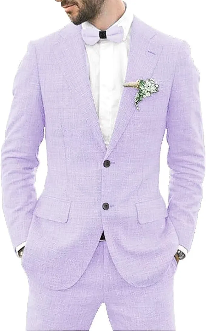 Summer Slim Fit Jacket Pant 2 Piece Linen Men Suits