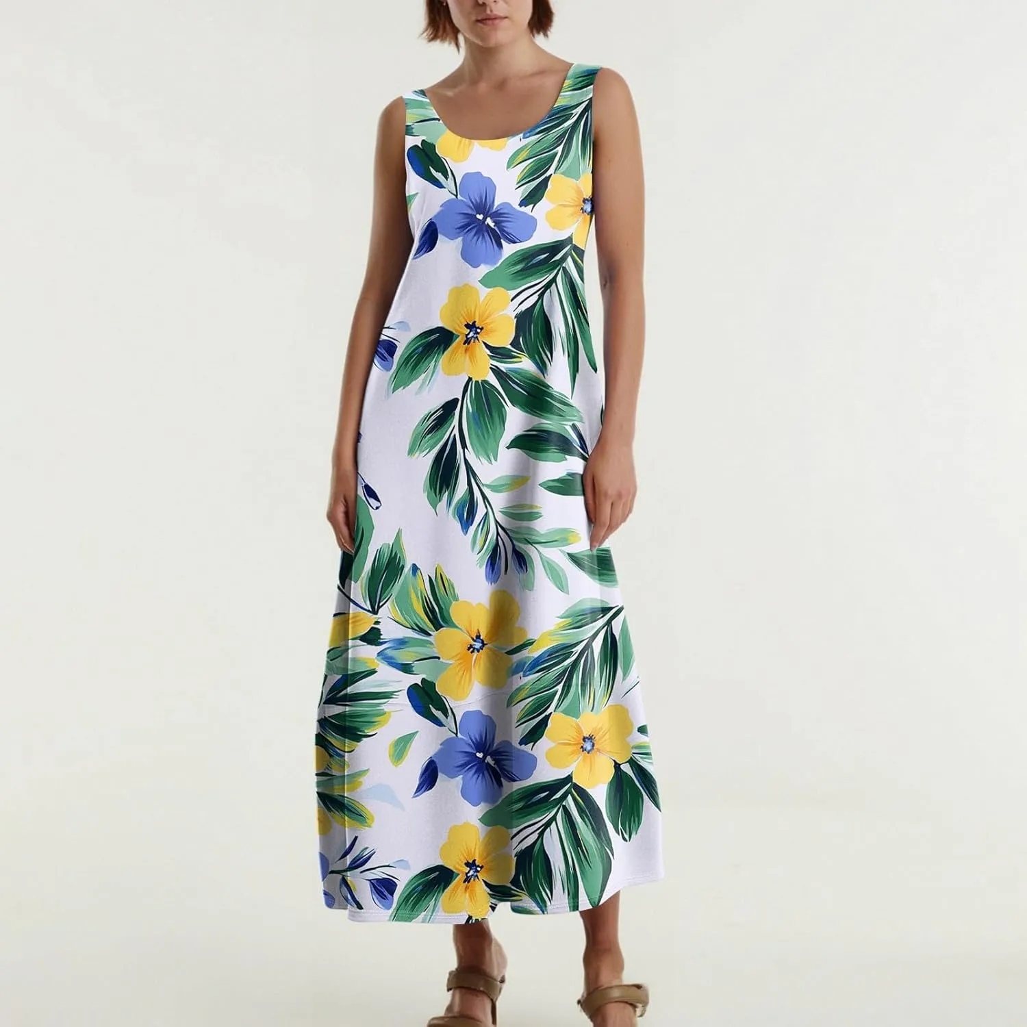 Sundresses for Women,2025 Summer Casual Scoop Neck Sleeveless Tank Maxi Dress,Trendy Floral Beach Vacation Dress
