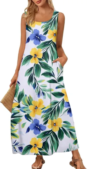 Sundresses for Women,2025 Summer Casual Scoop Neck Sleeveless Tank Maxi Dress,Trendy Floral Beach Vacation Dress