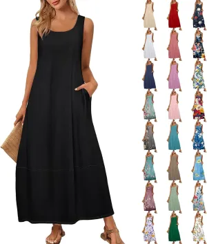 Sundresses for Women,2025 Summer Casual Scoop Neck Sleeveless Tank Maxi Dress,Trendy Floral Beach Vacation Dress