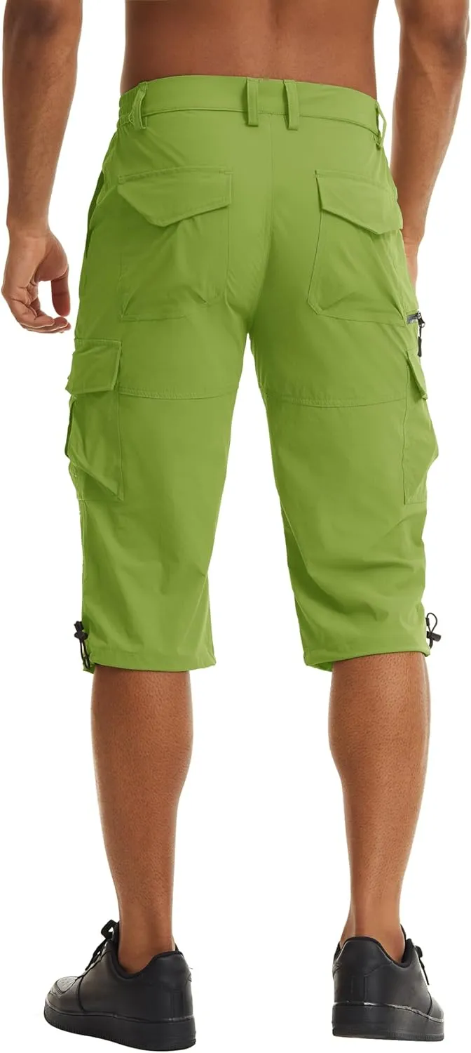 TACVASEN Men's Capri Pants 7 Pockets 3/4 Quick Dry Water Resistant Workout Hiking Summer Long Cargo Shorts Below Knee