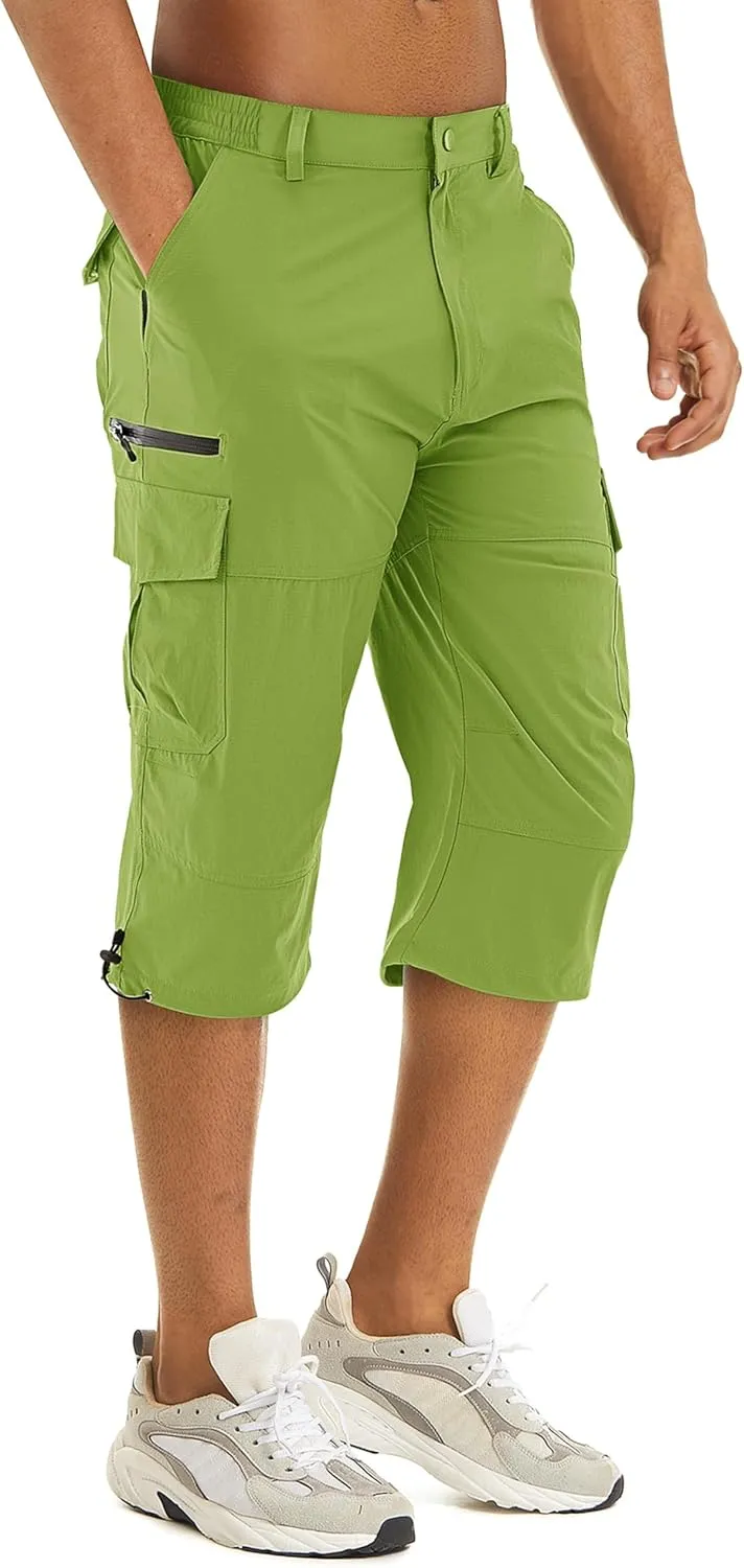 TACVASEN Men's Capri Pants 7 Pockets 3/4 Quick Dry Water Resistant Workout Hiking Summer Long Cargo Shorts Below Knee