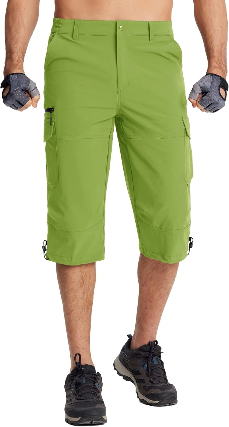 TACVASEN Men's Capri Pants 7 Pockets 3/4 Quick Dry Water Resistant Workout Hiking Summer Long Cargo Shorts Below Knee