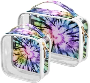 Tie-dye-colorful 2 Pack Clear Toiletry Bag Women Men, Portable Waterproof Clear Pouch, Cosmetic Bag with Double Zippers Large Opening Traveling with Handle for Bathroom Traveling Vacation Organizing