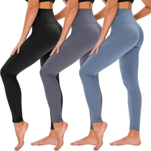 TNNZEET 3 Pack Leggings for Women - Black Tummy Control High Waisted Soft Yoga Pants for Workout Gym Running with Pockets