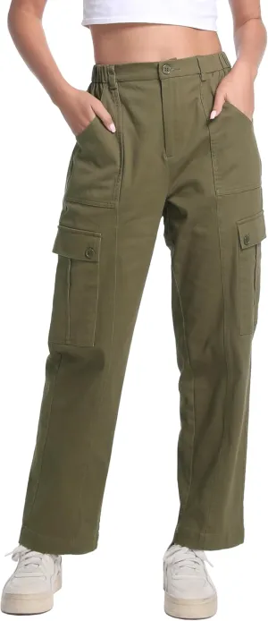 Tronjori Womens Cargo Pants High Waisted Casual Utility Trousers Stretch Straight Leg Streetwear Y2K