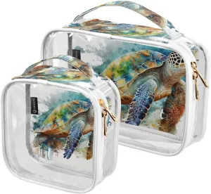 Tropical-exotic-jungle 2 Pack Clear Toiletry Bag Women Men, Portable Waterproof Clear Pouch, Cosmetic Bag with Double Zippers Large Opening Traveling with Handle for Bathroom Traveling Vacation Organi
