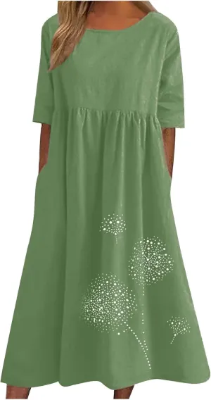 Tshirt Dress for Women 2024 Summer Fashion Casual Plus Size Midi Dress Boho Floral Flowy Long Sundress with Pockets