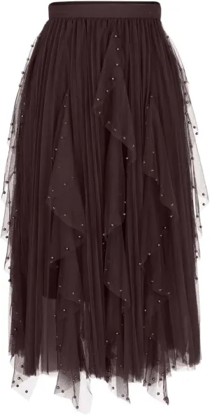 Tulle Skirts for Women Fashion A-Line Fairy Elastic Waist Midi Skirts Mesh Solid Color Flowy Half Dress Plus Size