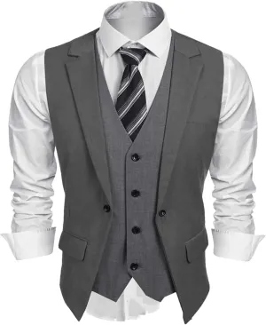 UIOKLMJH Men Layered Suit Vest Business Formal Wedding Slim Fit Waistcoat