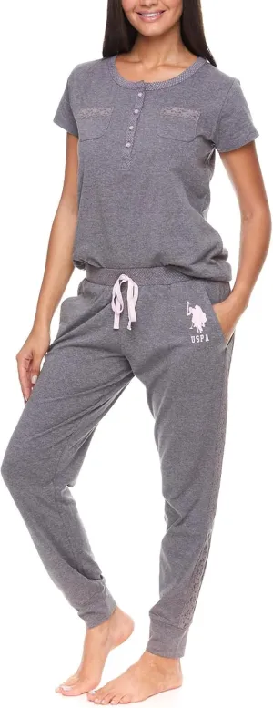 U.S. Polo Assn. Womens Pajama Set with Pockets - Short Sleeve Shirt and Pajama Pants Pj Set