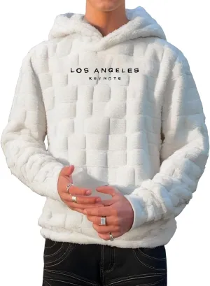 Verdusa Men's Fuzzy Pullover Hoodie Long Sleeve Letter Embroidery Hooded Sweatshirt