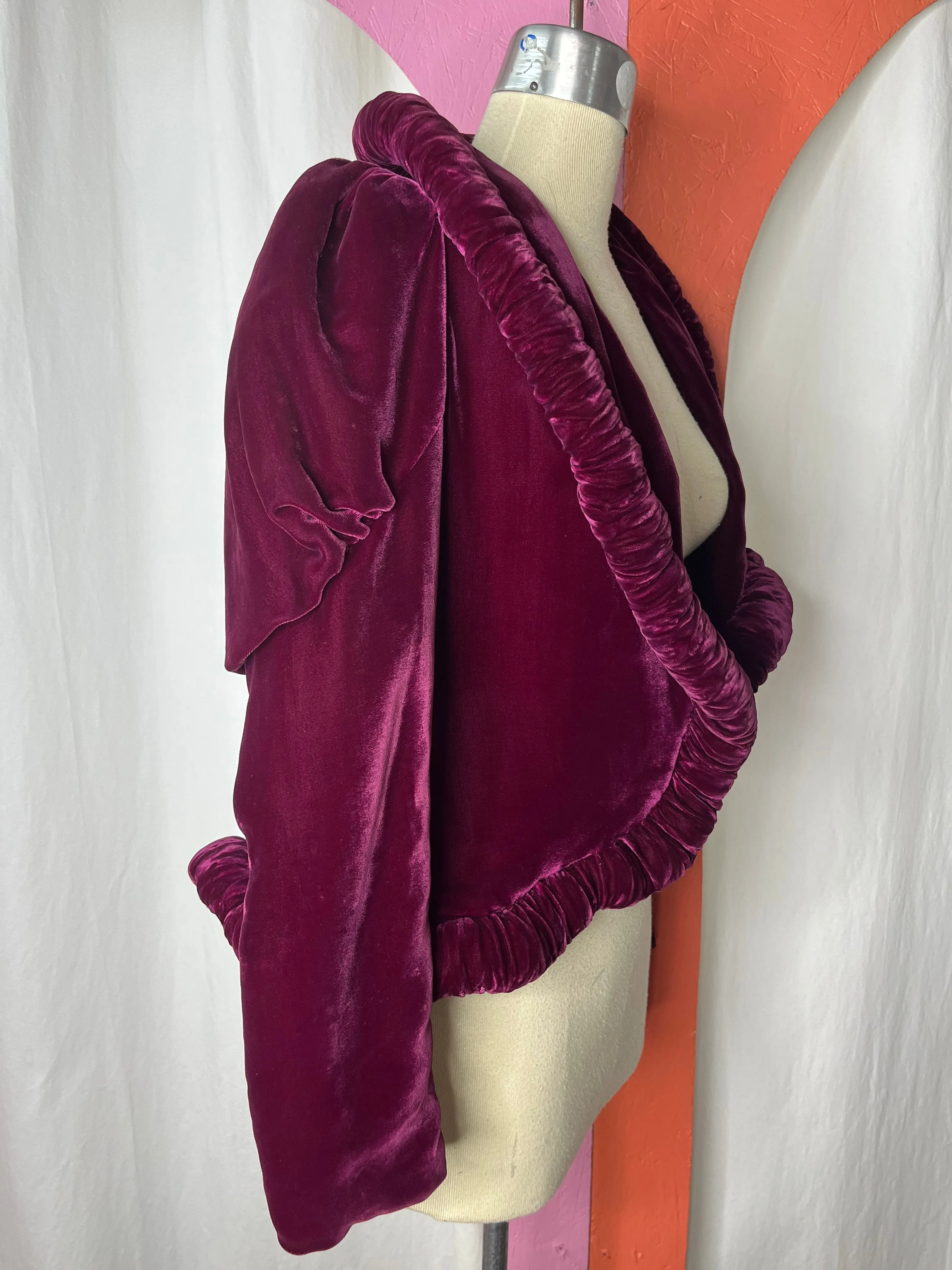 Vintage 1930s | Stunning Plum Velvet Jacket Blazer Wearable Art | Size S